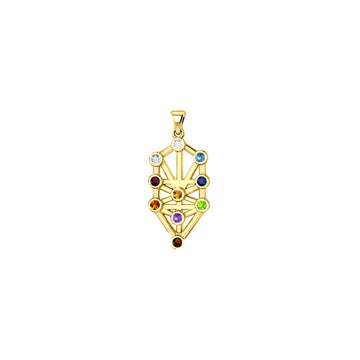 Kabbalah with Chakra Gemstone Solid Gold Pendant GPD5074